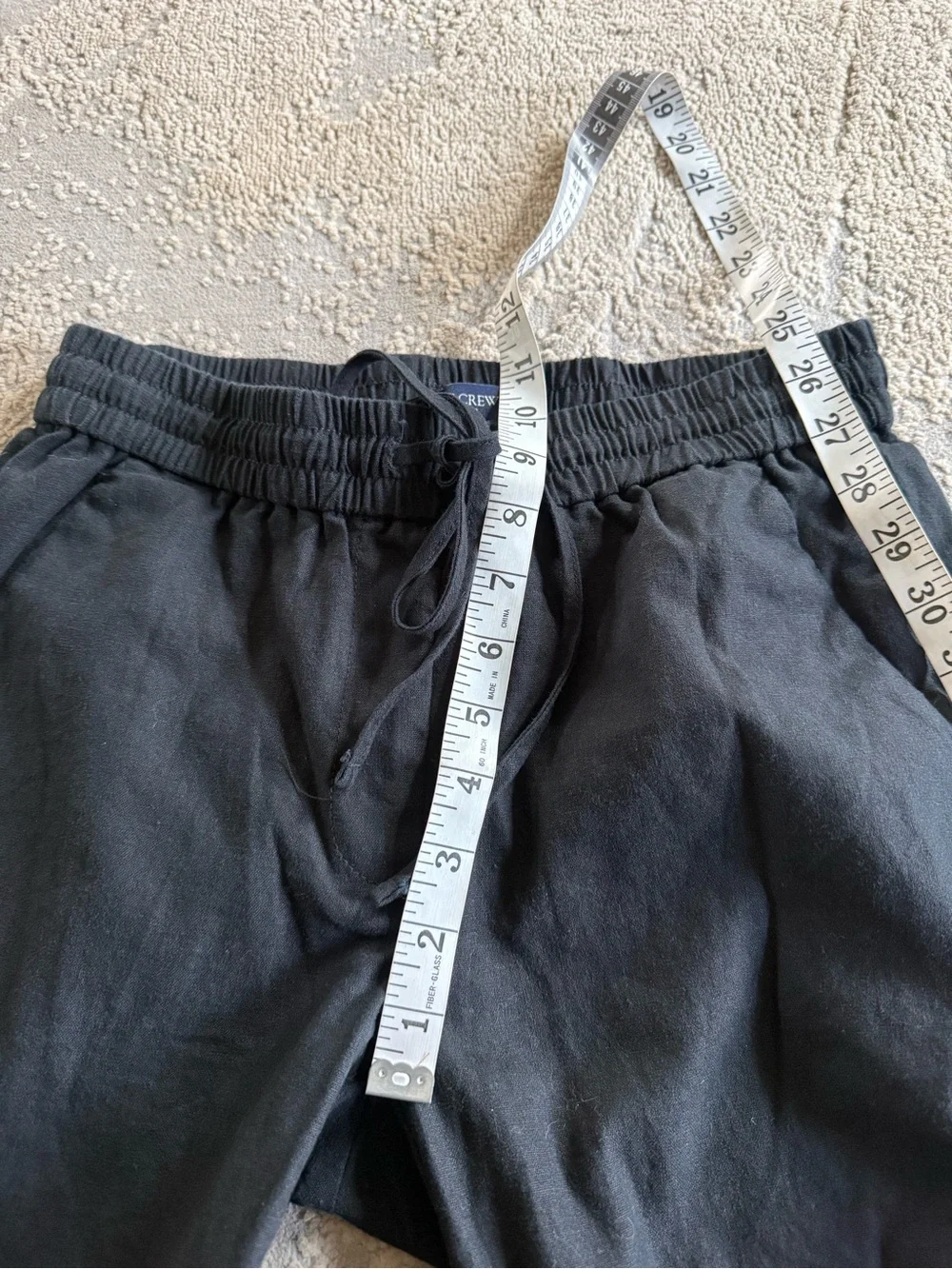 J. Crew Black linen cotton Pants pull on high rise drawstring cuffed size 2